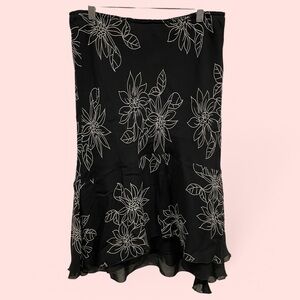 Y2K flowy whimsigoth black floral midi ruffle skirt goth glamour